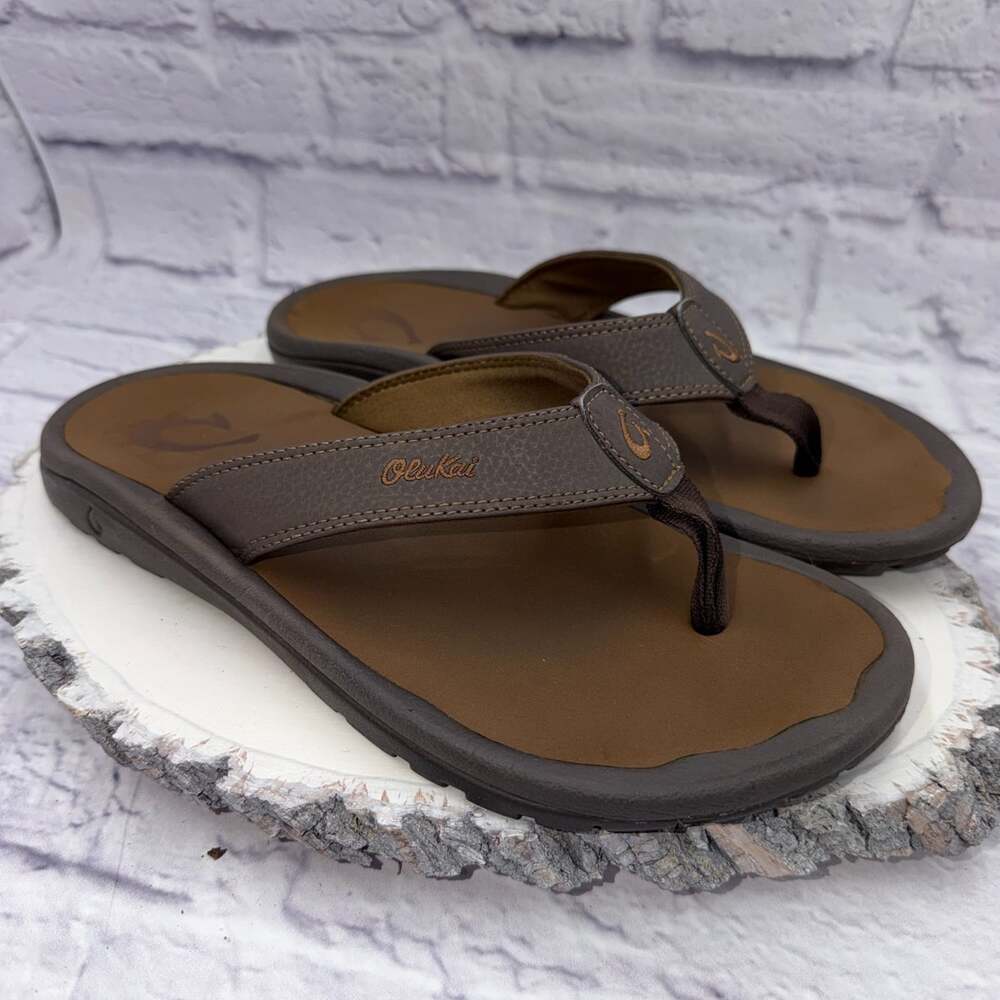 Olukai Ohana Sandals Dark Java Shoes Flip Flop Thong Leather Beach Men Sz 9